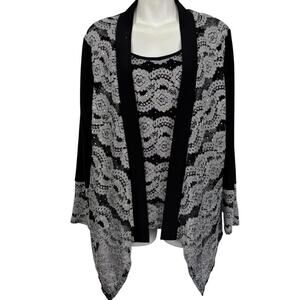 R&M Richards Black Silver Lace Formal Top Jacket One Piece Stretch Knit sz L